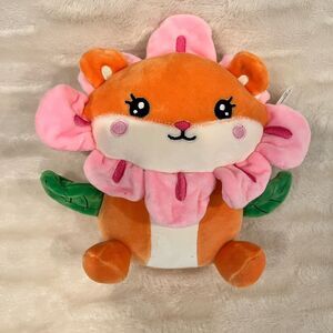 Cute & Cuddly Hamster Flower Plush 9.5" Orange Stuffed Animal Pink Petals NWT